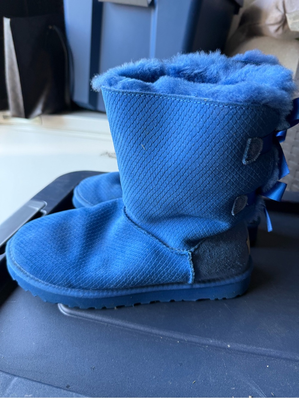 UGG Royal Blue Bow Shearling Boots - Picture 2 of 4